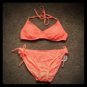 Two piece neon pink baiting suit